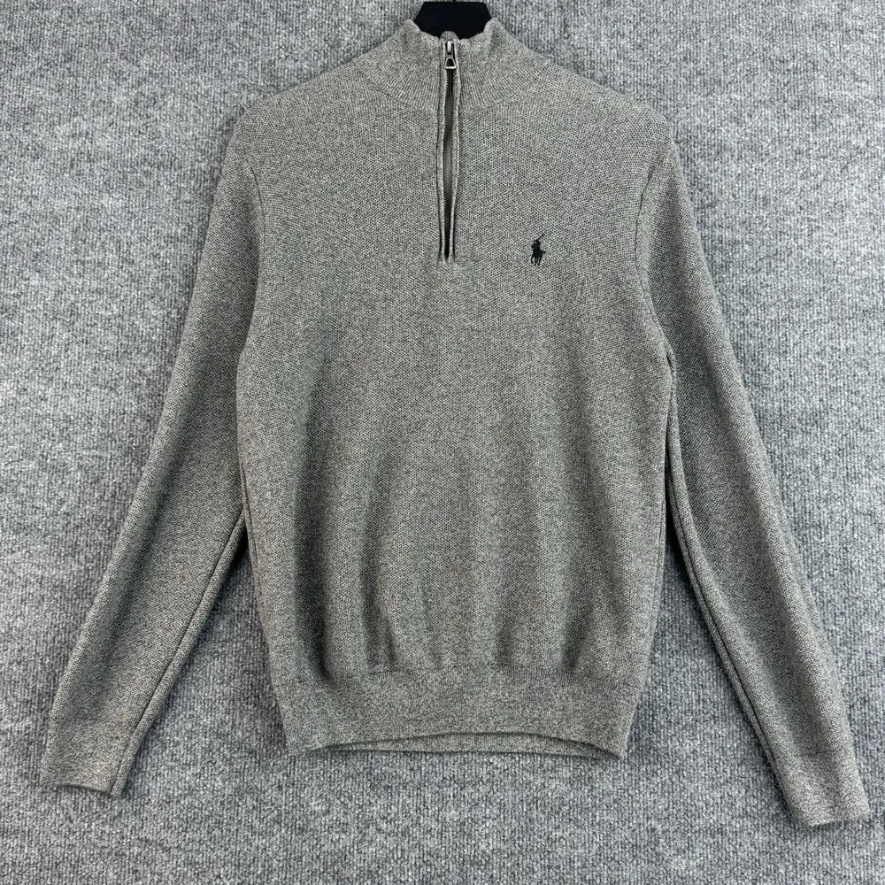 Polo Ralph Lauren Quarter Zip Sweater Mens M Gray Pima Cotton Knit Pony Logo